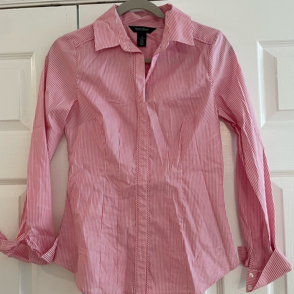 WHBM pink and white pinstripe button down!